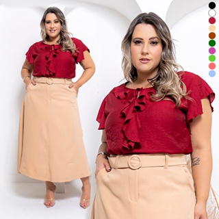 BLUSA PLUS SIZE BABADO FEMININO SOCIAL FEMININA MODA MODESTA BLUSAS FEMININAS FRESQUINHA CONFORTÁVEL em Oferta na Shopee