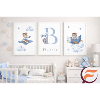 QUADRO DECORATIVO INFANTIL MENINO URSO BALOEIRO COM NOME PERSONALIZADO em Oferta na Shopee