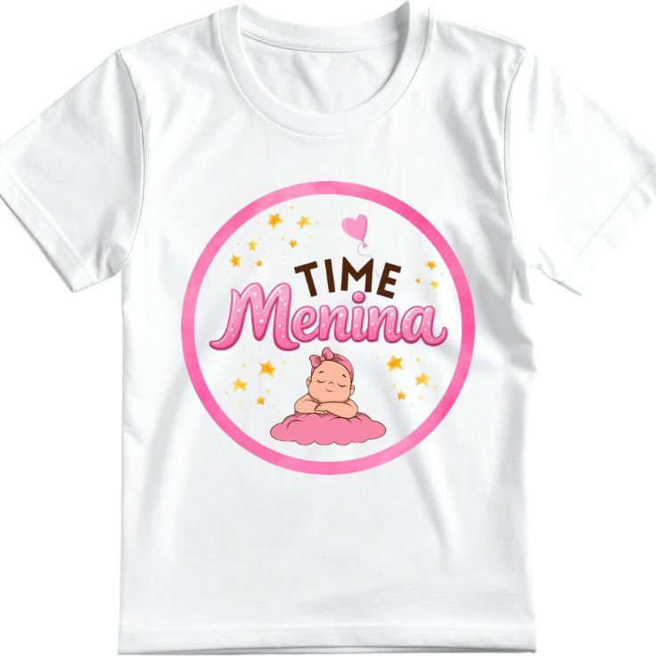Camiseta branca unissex, chá revelação, time menina, time menino, chá de bebê, envio rápido.