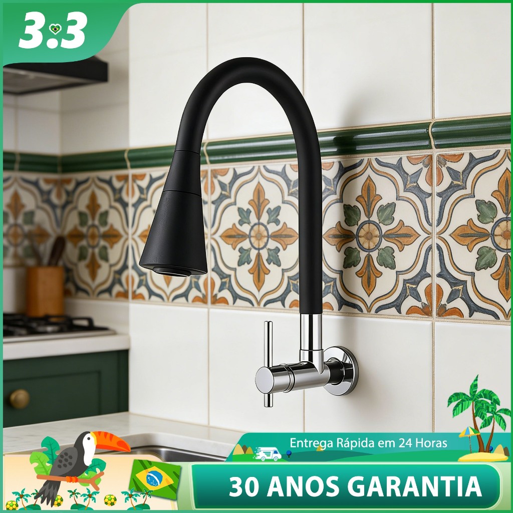Torneira Bancada Cozinha Gourmet Preta Flexivel 2 Jatos 1/4 de volta para mesa pia bancada e mármore