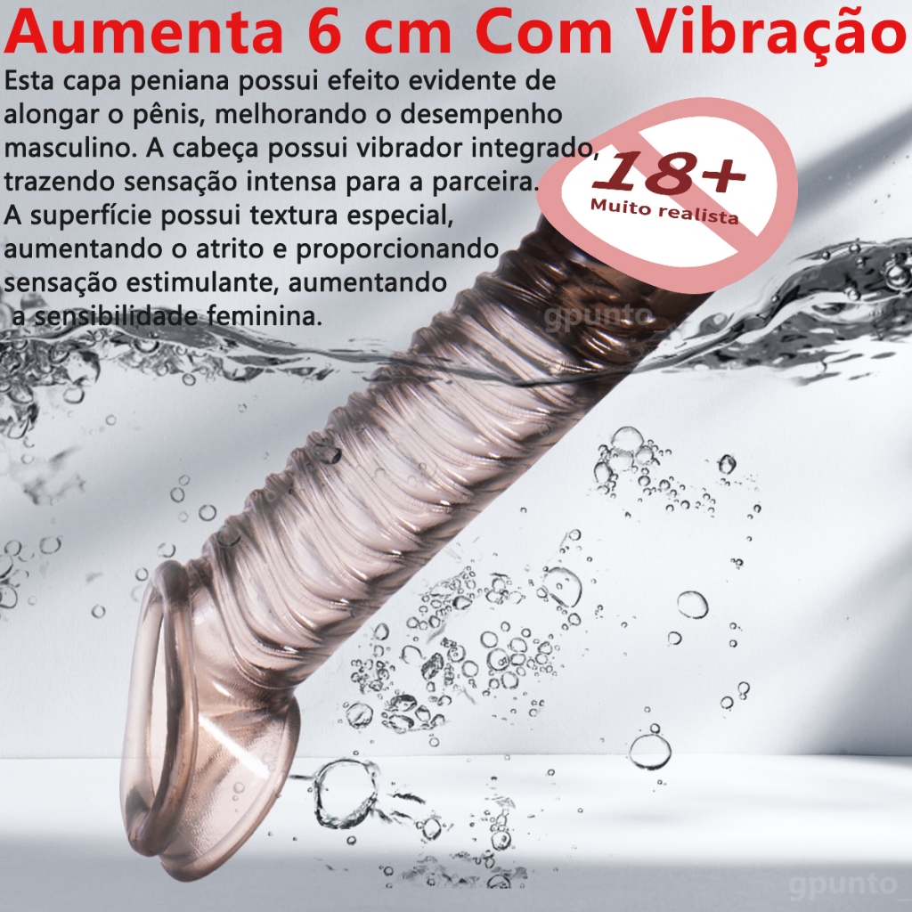 Capa Peniana Grossa Aumenta 6 cm com Vibração - Condom de Atraso para o Pênis Masculino sexy shop produto adulto