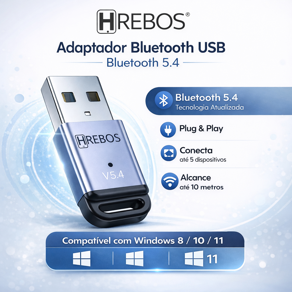 Adaptador Bluetooth USB 5.4  para PC Notebook – Conecta até 5 Dispositivos | Windows 8/10/11 - Alcance de 10m em Oferta na Shopee