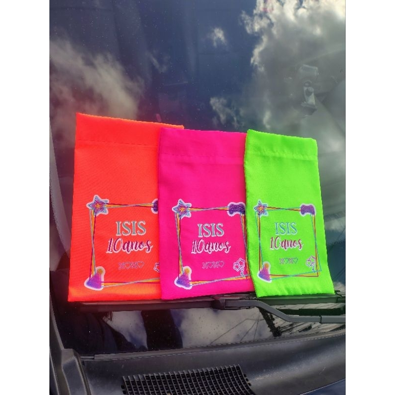 10 Saquinho de Tecido lindo Florescente - Neon, Personalizado, para Lembrancinha, Festa Infantil