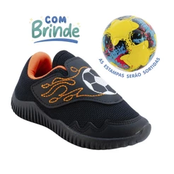Tenis infantil brasil menino leve macio confortável preto com bola de brinde
