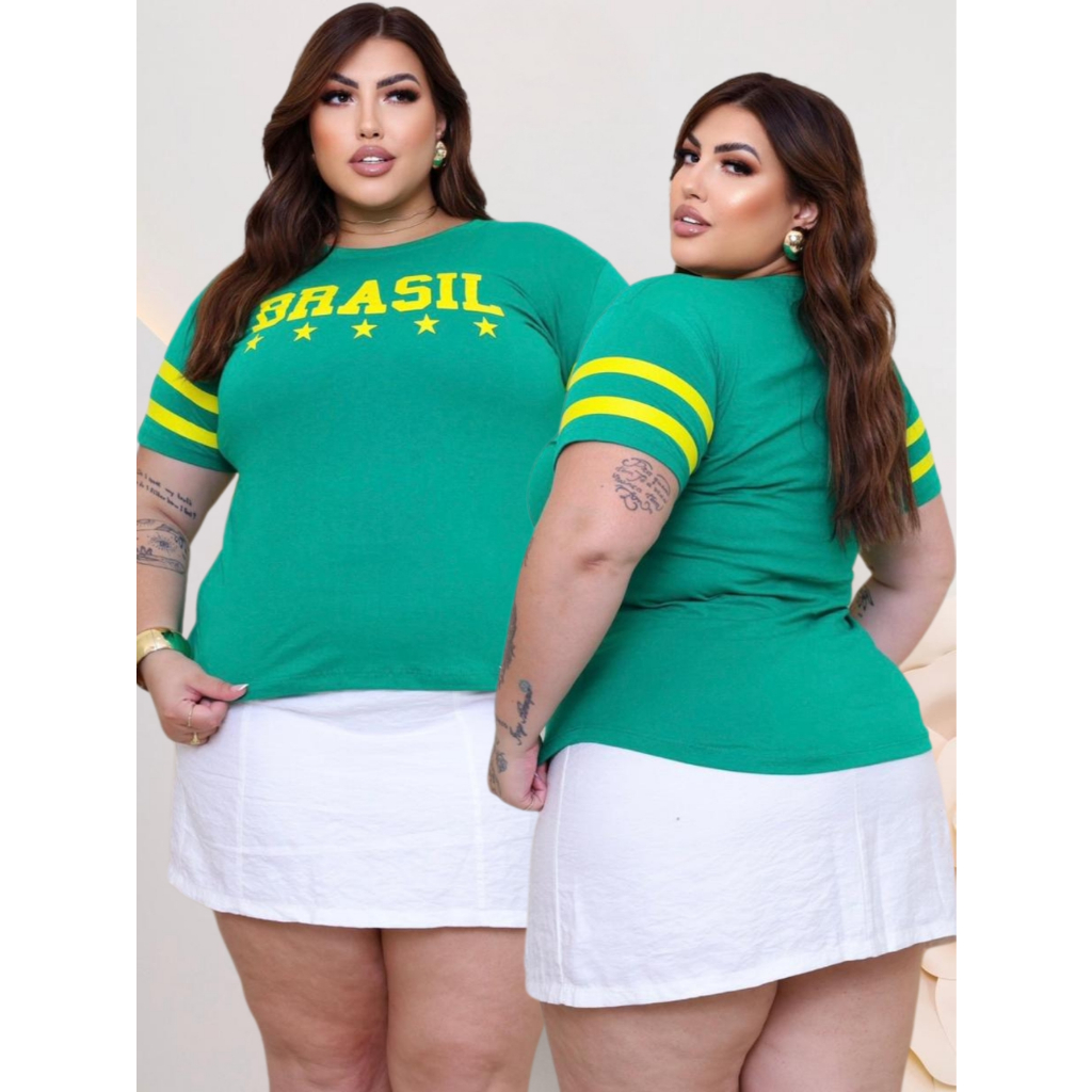Camiseta Tshirt Blusa Feminina Plus Size Copa Do Mundo Brasil 2026