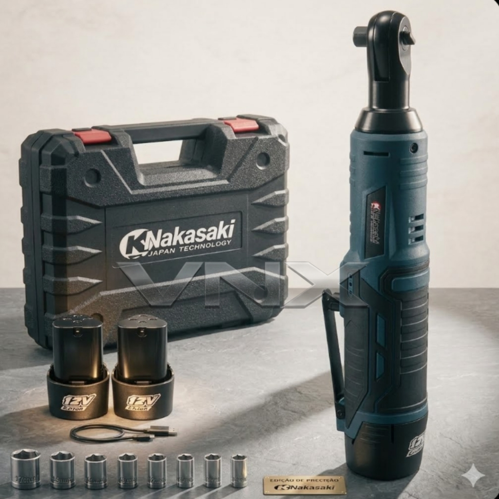 Chave Catraca a Bateria Recarregável Kit com Soquetes + Maleta Profissional