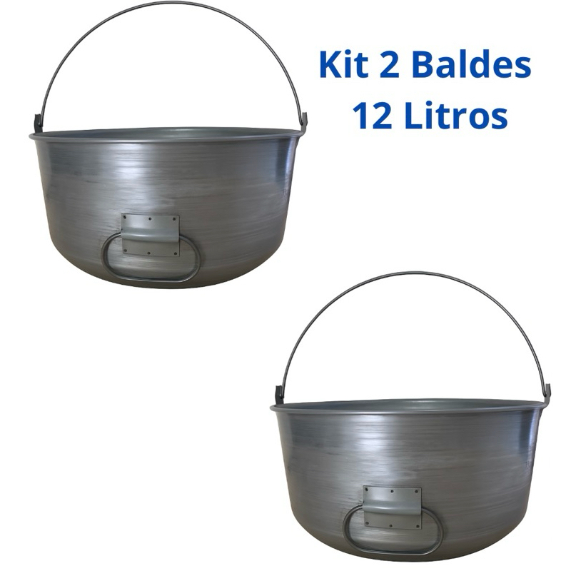 Kit 2 Baldes, Tacho, Panela, Masseira 12 Litros de Aço Galvanizado