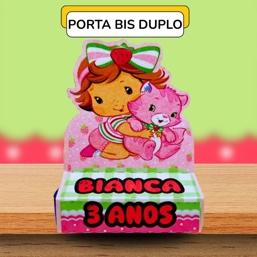 20 Porta Bis Duplo Personalizado Moranguinho Lembrancinha Para Festa Aniversario Menina