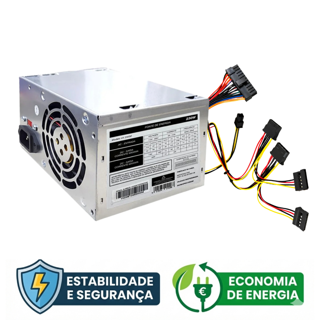 Fonte atx 230w para pc computador bivolt Real Silenciosa