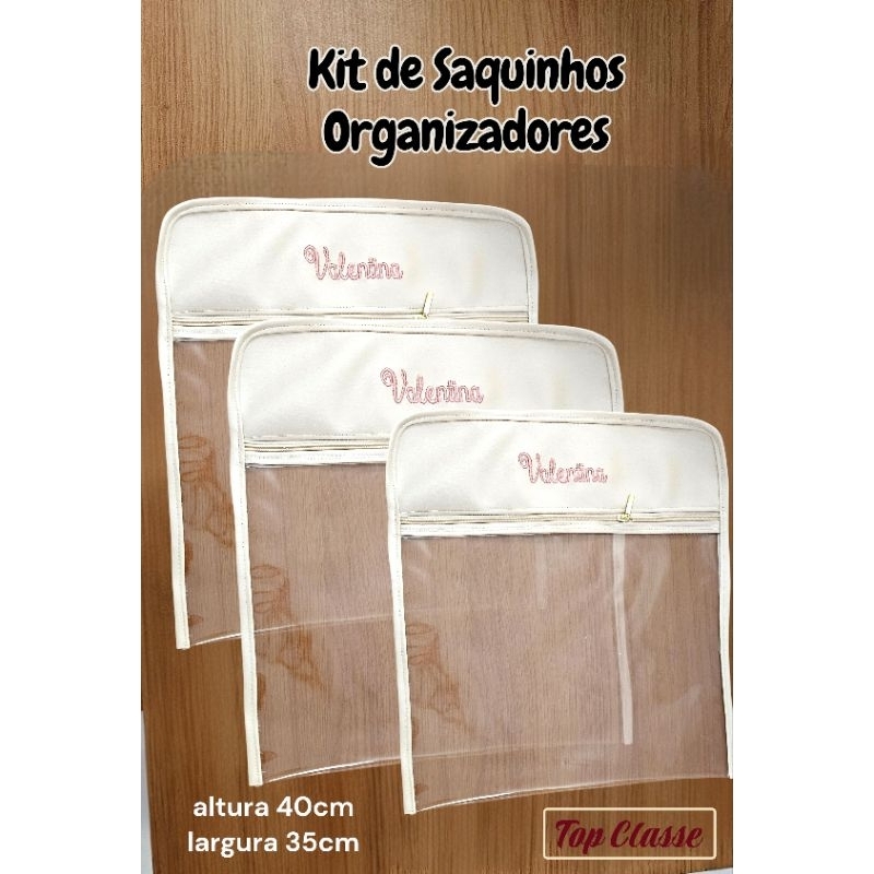 Kit 03  Saquinhos de maternidade personalizados, grande, organização,  HIGIENE, praticidade