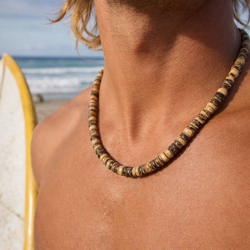 Colar De Mini Disco Tucum Marrom Natural Surf Ajustável