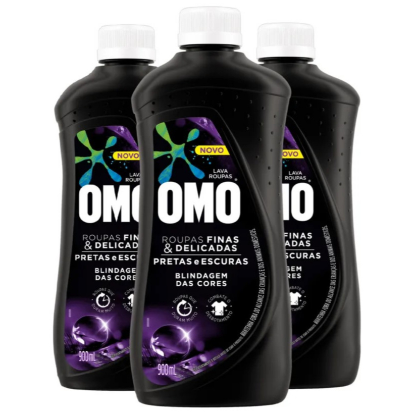 Lava roupas OMO roupas finas & delicadas pretas e escuras 900ML nova formula, blindagem das cores