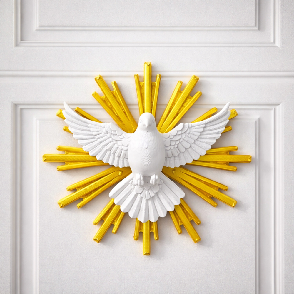 Divino Espírito Santo Decorativo | Espírito Santo Dourado Branco | Decoração Religiosa Católica | Cantinho da Oração