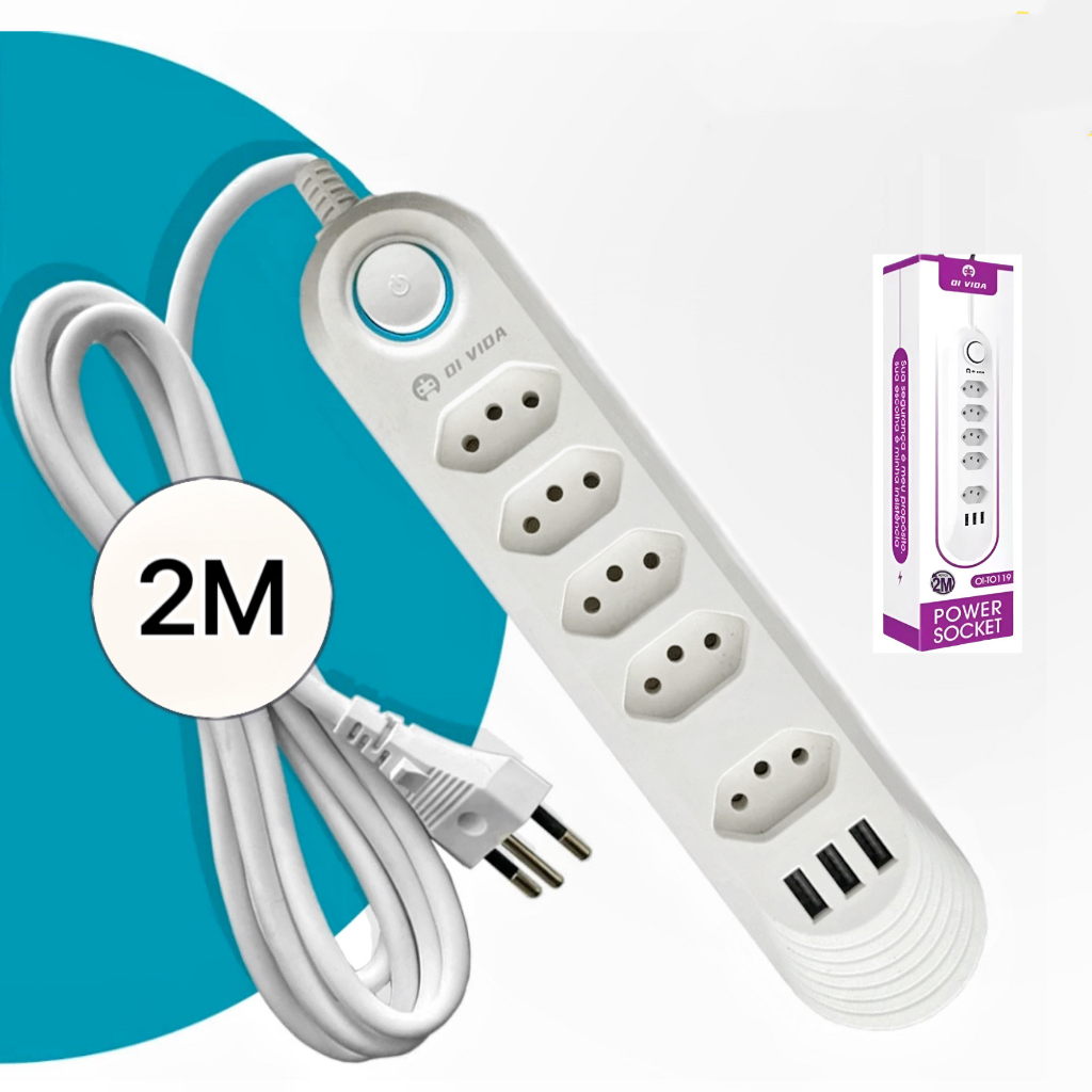 Extensão Tomadas com USB e TypeC Universal Bivolt 110v/220v 2500W Power 2m Filtro De Linha Segurança em Oferta na Shopee
