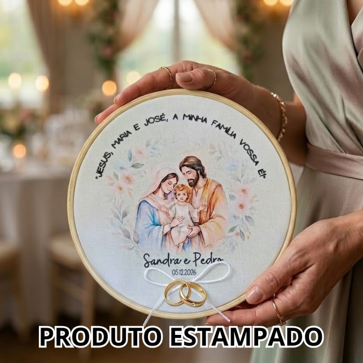 Porta Aliança para Casamento Sagrada Família Personalizado - Estampa Aquarelada