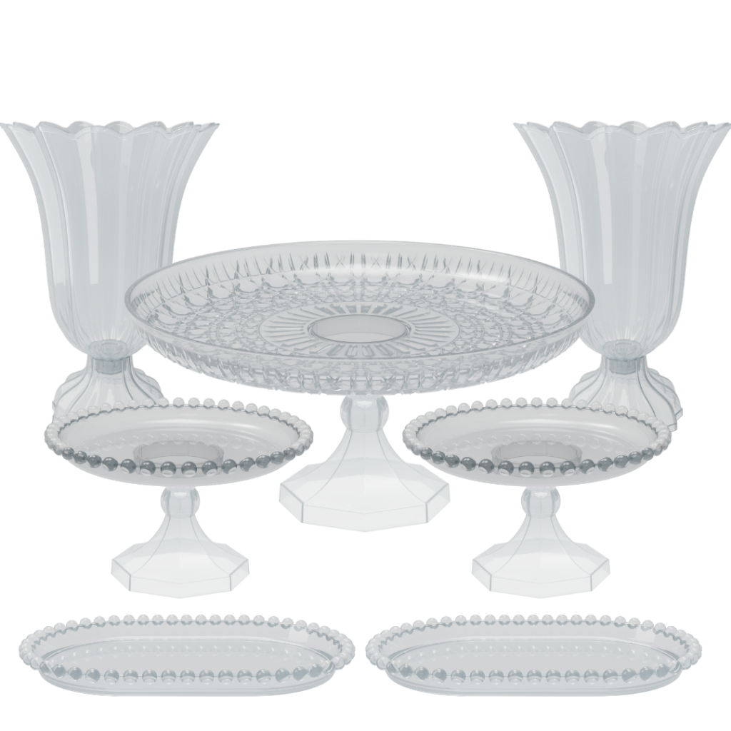 Kit Festa Cristal Completo 7 Peças Boleira Doces Bolo Eventos Cerimônia