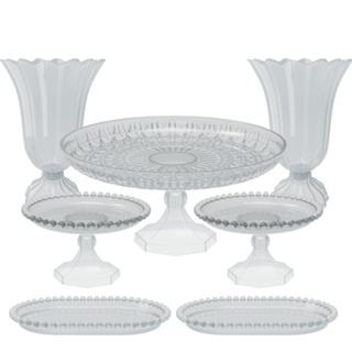 Kit Festa Cristal Completo 7 Peças Boleira Doces Bolo Eventos Cerimônia em Oferta na Shopee