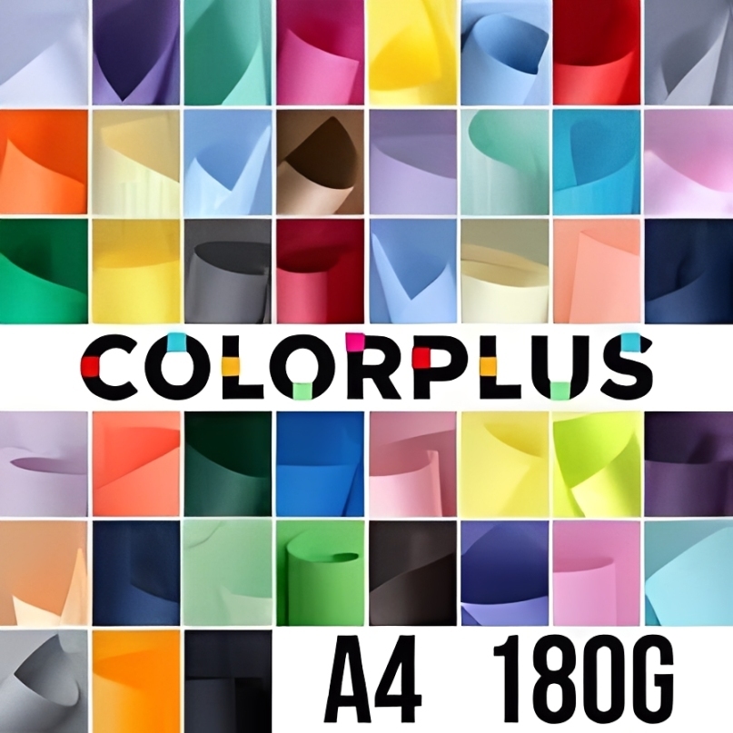 Papel color plus, colorido na massa 180g A4, papelaria personalizada pacote 50fls