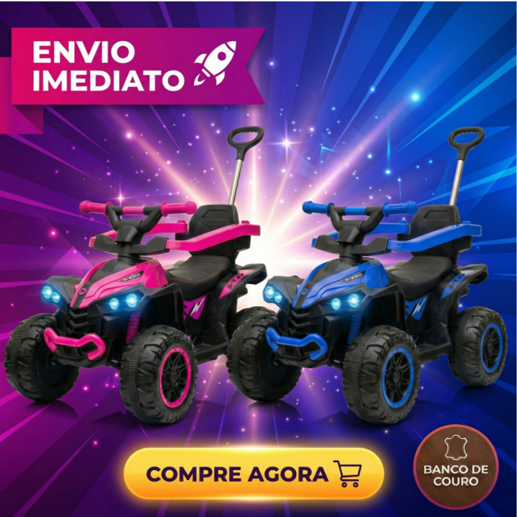 Quadriciclo Elétrico Infantil Com Empurrador Carrinho de Passeio com Aro Protetor Som Musical Luz