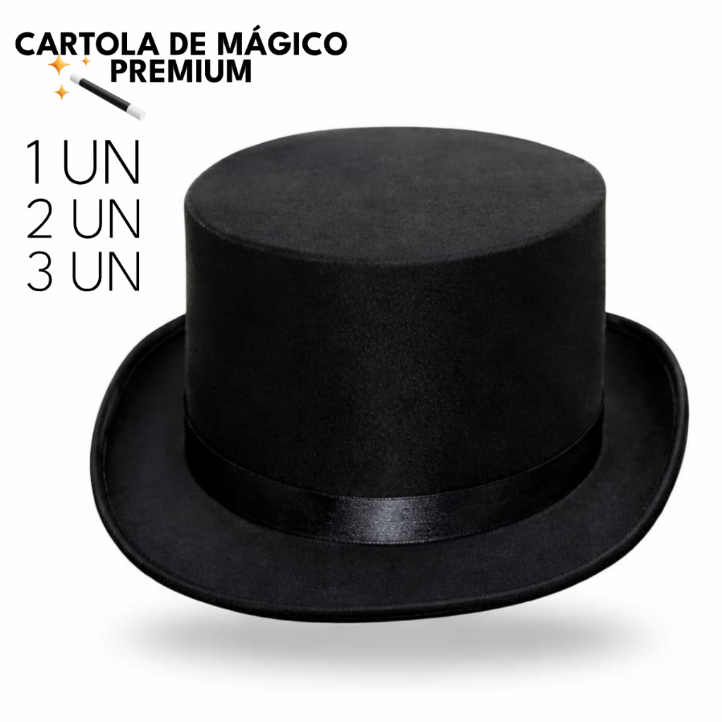 Cartola de Mágico Preta Aveludada Fantasia Halloween Cosplay Chapéu de Mágico Adulto Premium