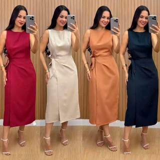 Vestido Feminino Alfaiataria Elegante luxo confortável  Possui zíper nas costas alças lat…