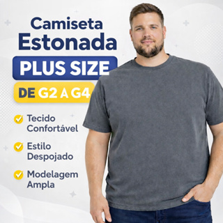 Camiseta Premium Plus Size Masculina Estonada 100% Algodão G2 ao G4 em Oferta na Shopee
