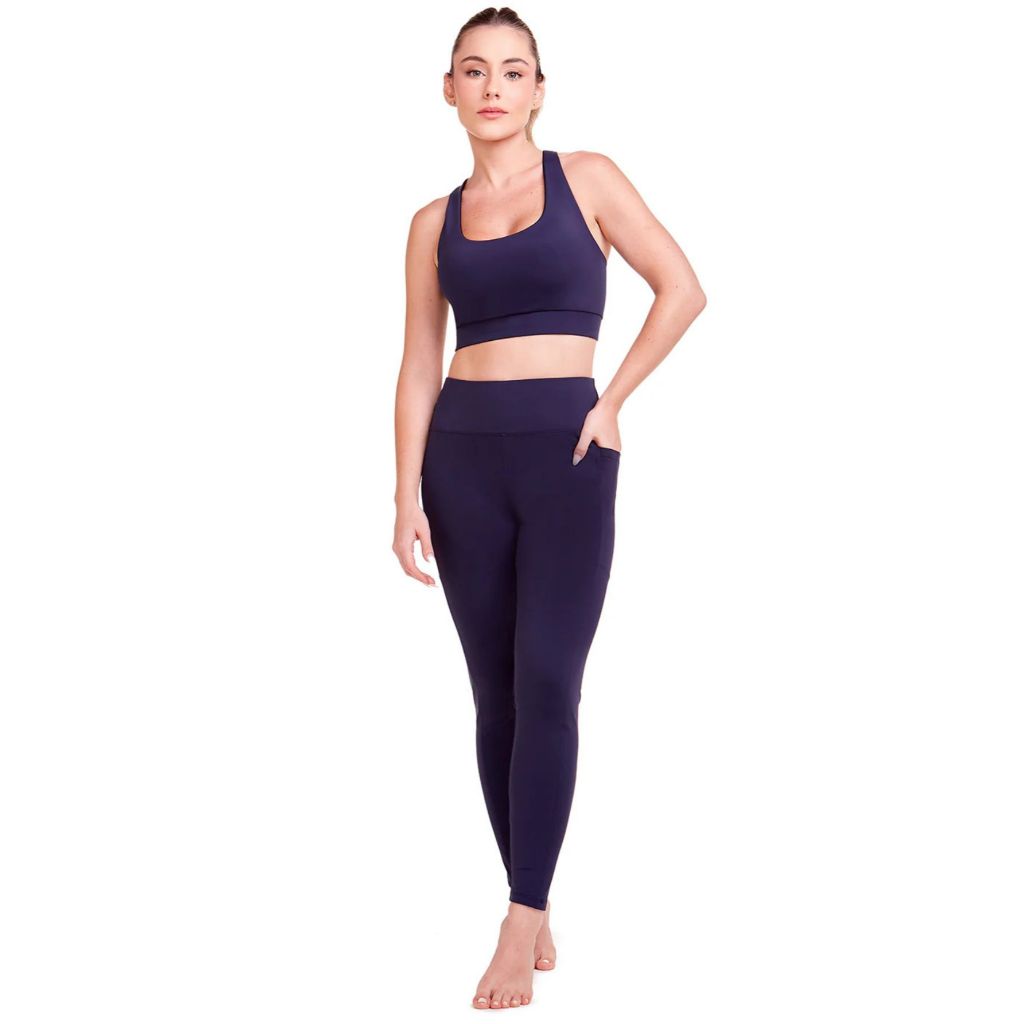 Legging Fitness Cintura Alta Com Bolso Lateral Poliamida Zero Transparência Academia Treino Plié