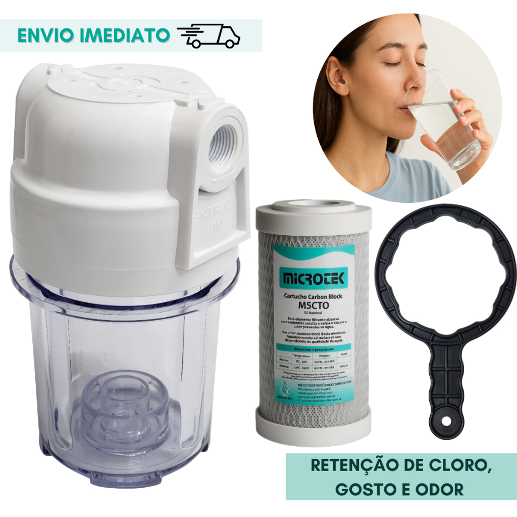 Filtro de Água Transparente Refil Carvão Ativado Tira Cloro Bebedouro Pia Cozinha Microtek