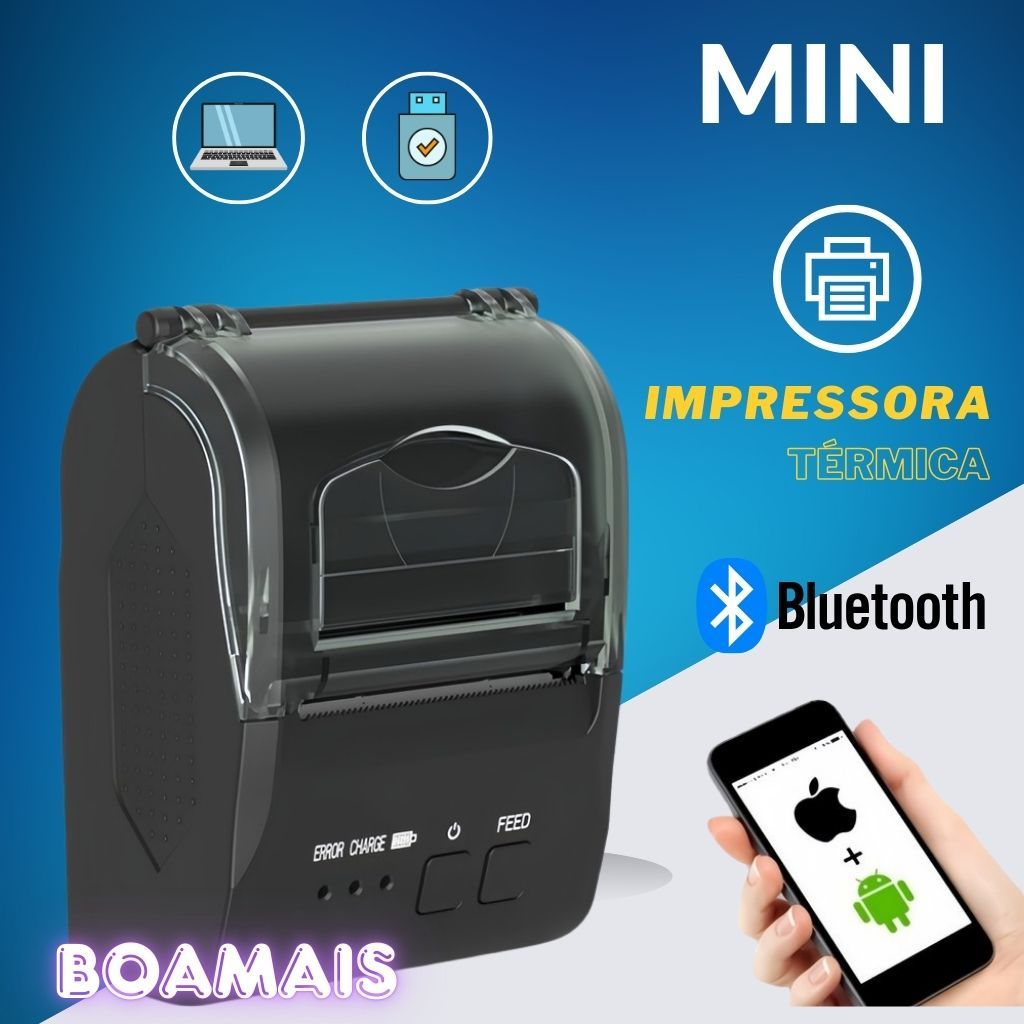 Mini impressora térmica, diâmetro de 58/80 mm, computador Android portátil sem fio com interface USB