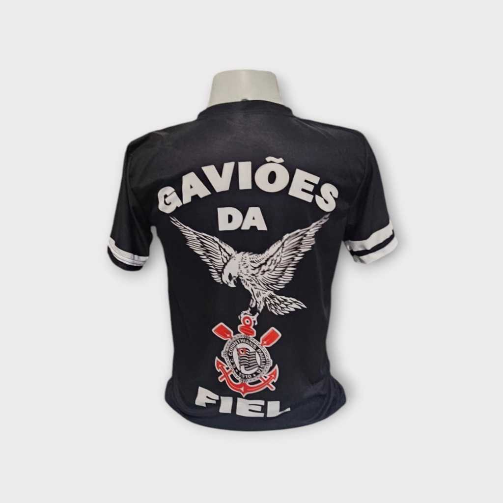 Camisa Masculina Torcedor Futebol Camiseta Esportiva Treino Casual Estampa Gaviões Fiel