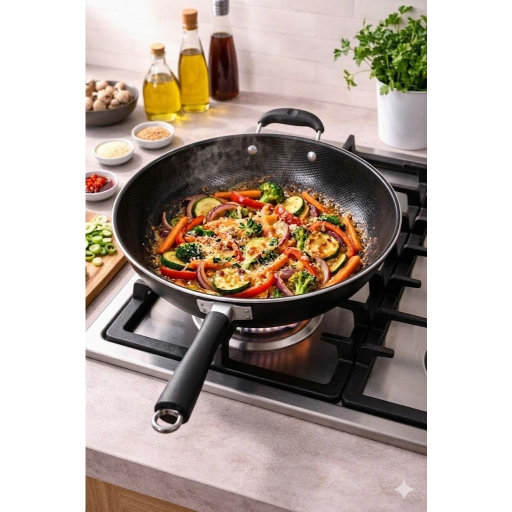 Imagem Frigideira Wok Profissional 34 Cm 3 Litros Teflon Antiaderente Carne Peixe Yakissoba Frutos Do Mar