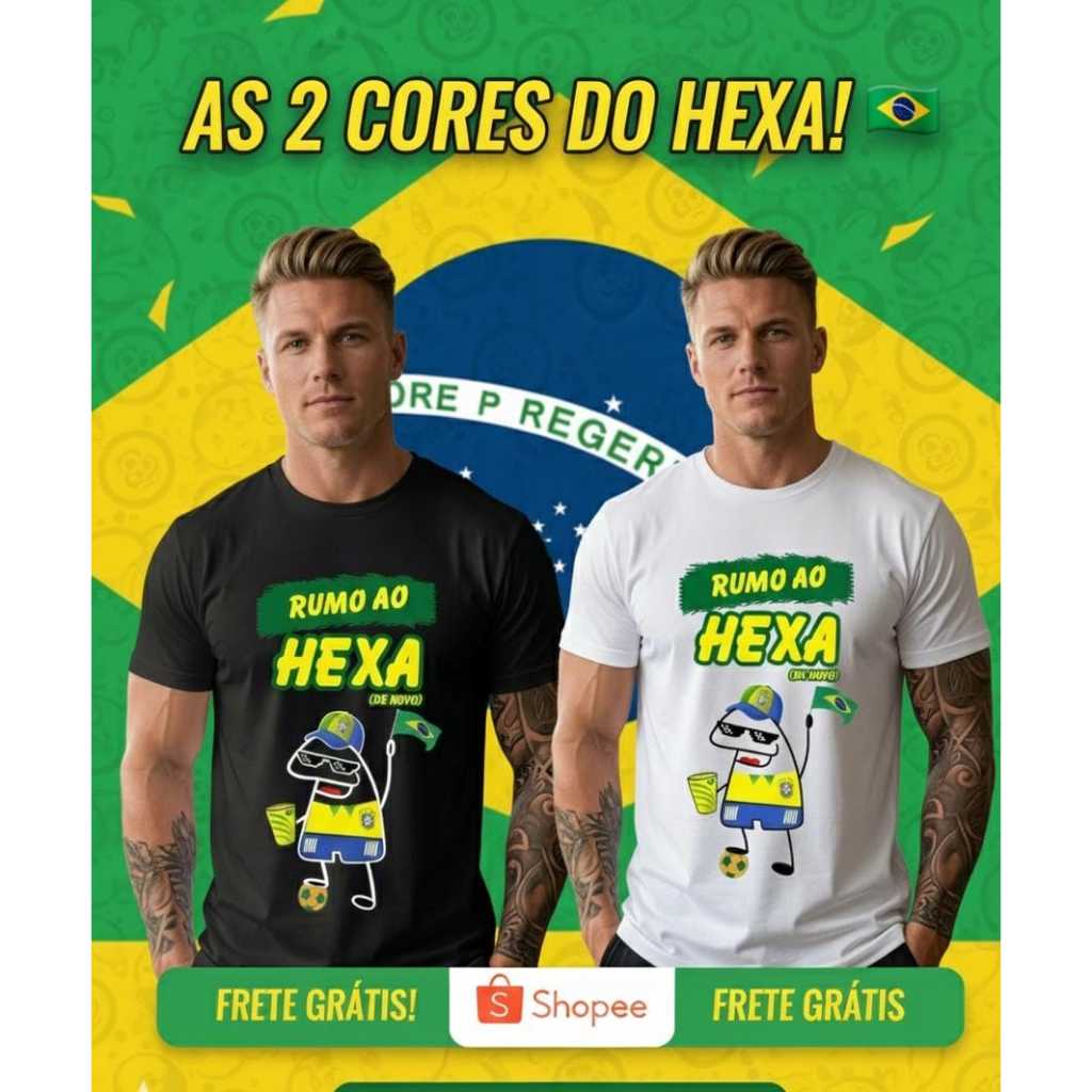 Camiseta Rumo ao Hexa Brasil Masculina Copa do Mundo Torcida Futebol Estilosa Confortável Casual