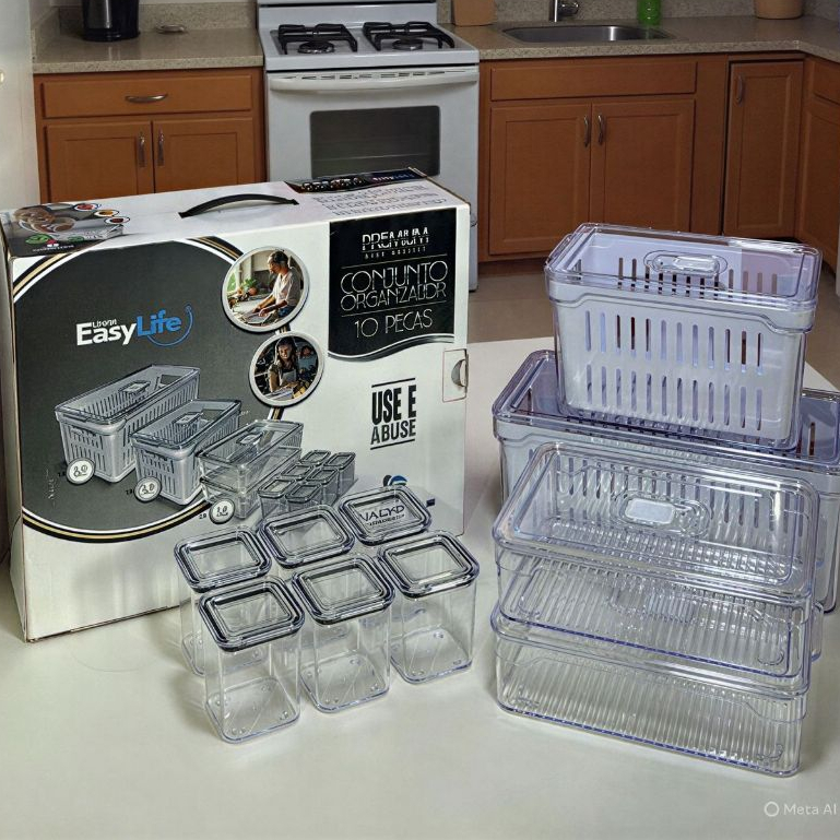 Kit 10 Potes Herméticos Organizadores Cozinha Dispensa Geladeira em Acrilico Transparentes