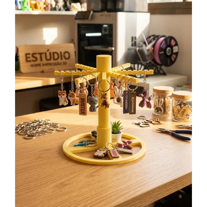 Expositor Suporte Para Chaveiros Giratório - Organizador De Balcão Loja - Escolha a Cor após a compra - Impressão 3D