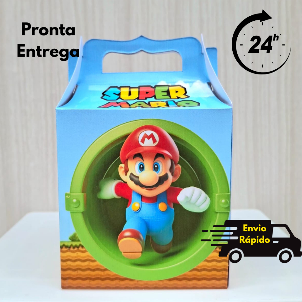 Kit  Maletinha Surpresa Personalizada Super Mario Lembrancinha festa Aniversario Pegue e Monte