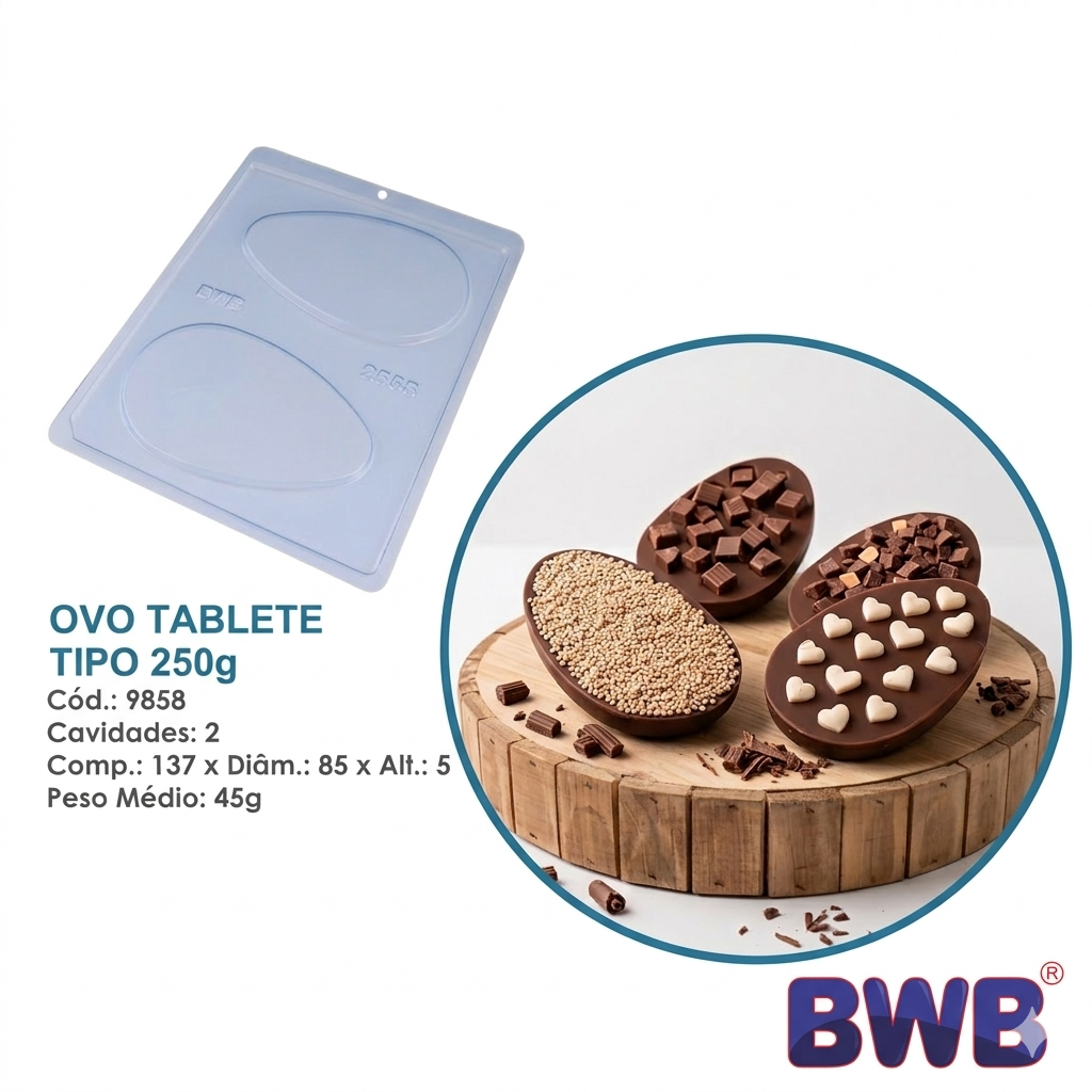 FORMA DE ACETATO SIMPLES  BWB 9858 OVO TABLETE TIPO 250G - 2 UNIDADES