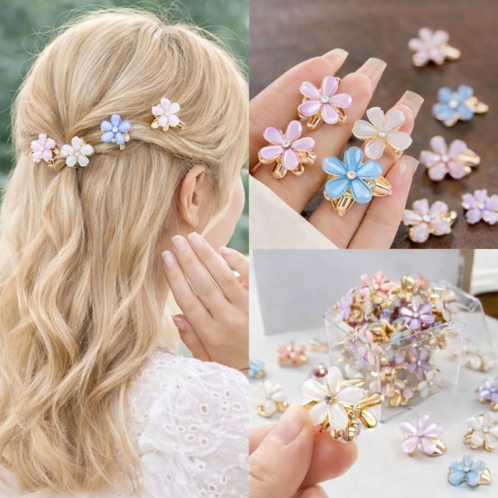 Kit12/24/36 Presilhas de Cabelo Flores de Resina Dupla Face e Strass Acessório Fofo Meninas