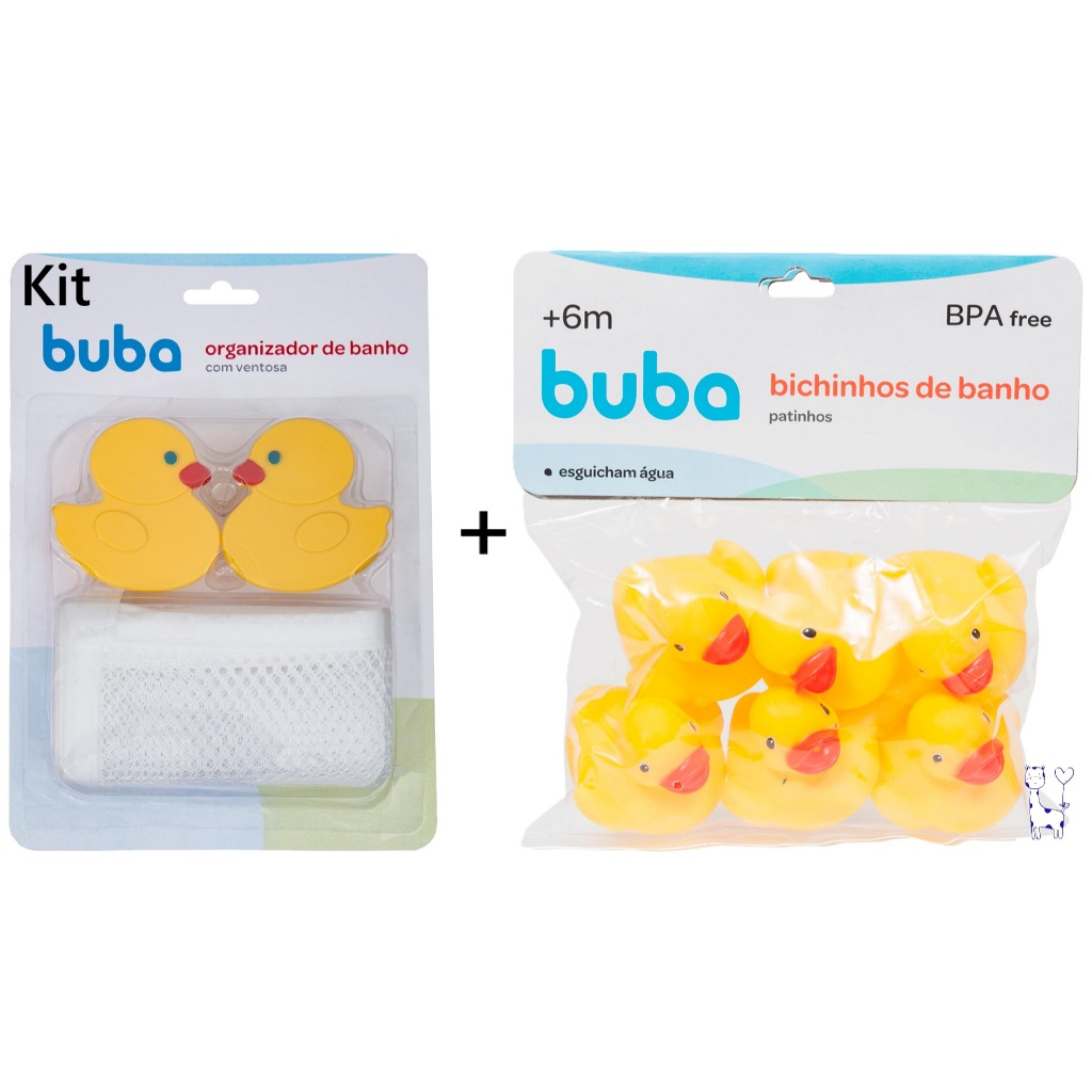 Kit Patinhos de Banho Bebê Buba + Rede Organizador com Ventosa Seguro e Divertido