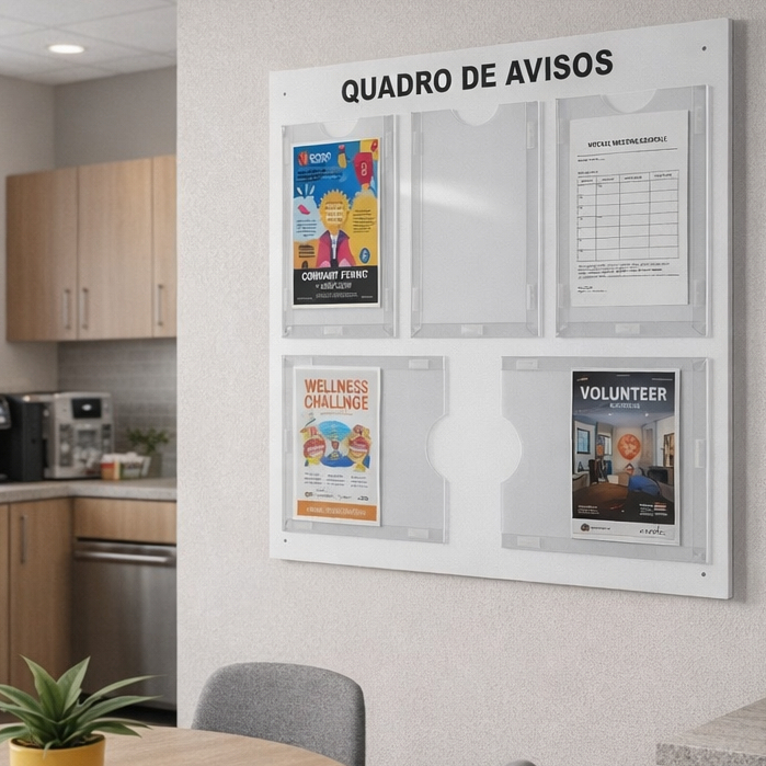 Quadro De Avisos Gestão Informativo Acm Branco Displays A4 em Acrílico