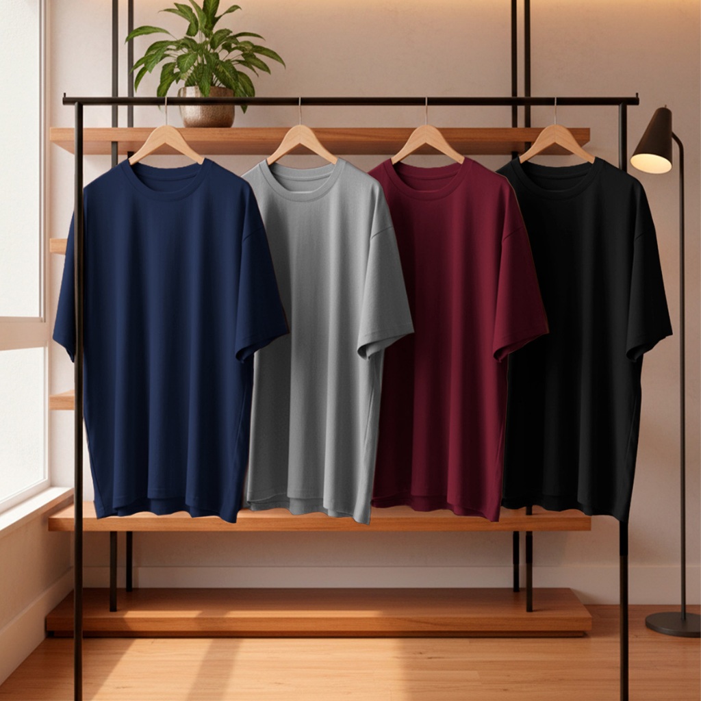 Kit 4 Camisetas Oversized Masculina 100% Algodão Casual Dia a Dia Treino Academia Slim Gola Redonda