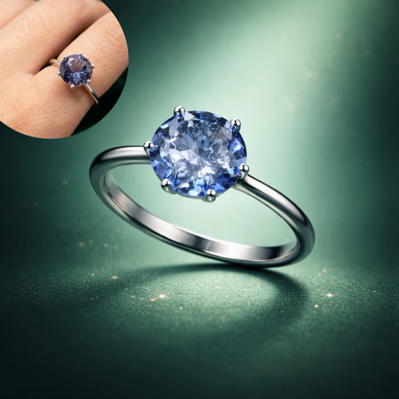 Anel Solitário Elegante Pedra Lilás 10mm em Prata 925