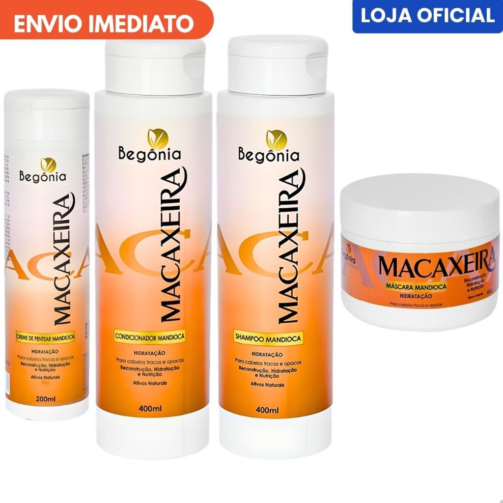 Kit 4  Linha capilar Begônia Mandioca Macaxeira Cabelo Hidratação Tratamento