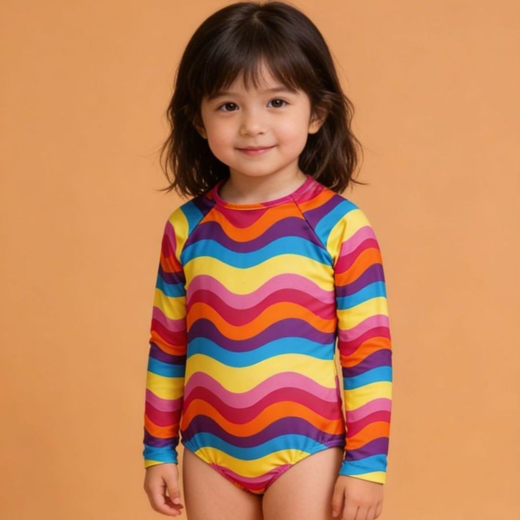 Maio Colorido listras menina juvenil natacao proteção solar forrado infantil UV moda praia natacao