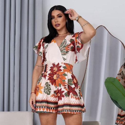 Macaquinho manga curta Inspiração Floral Amazônico Tropical