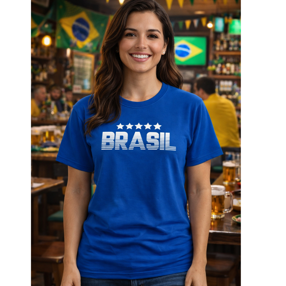 Camiseta Brasil Torcedora Tshirt Feminina Estampa Frontal Copa do Mundo