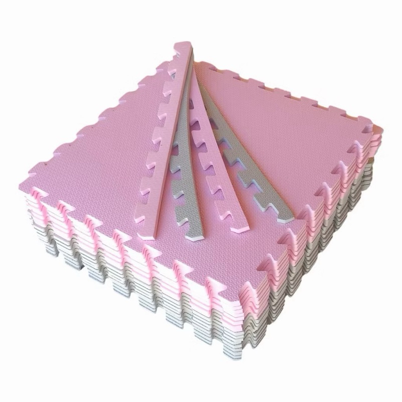kit 6 Tatame Tapete Infantil Rosa bb e Cinza claro 50x50 10mm Bebê Menina
