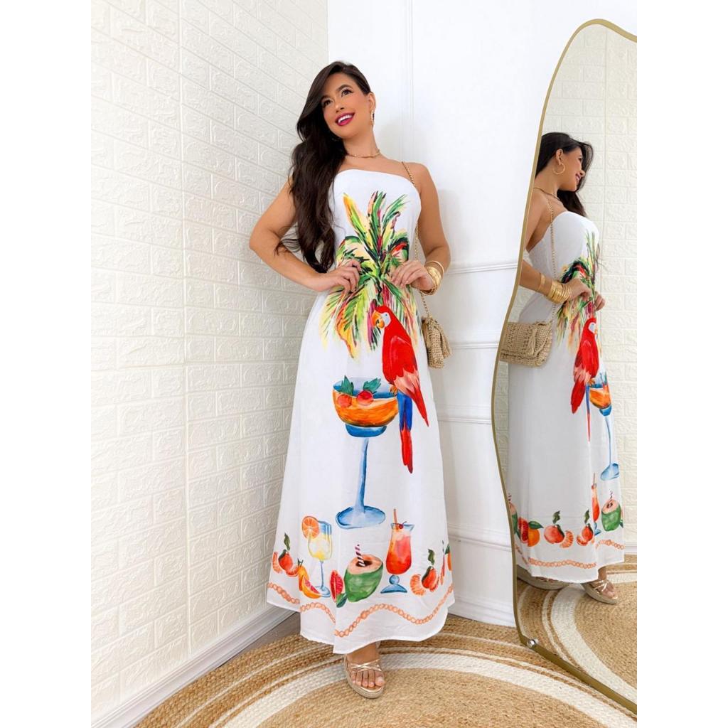 VESTIDO NO TECIDO CREPE CEDA ESTAMPA EXCLUSIVA COM ELASTEC