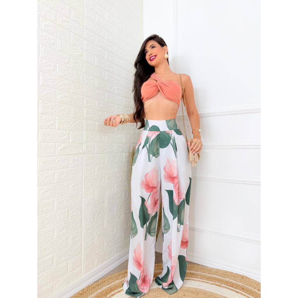 CONJUNTO CALÇA NO TECIDO CREPE CEDA ESTAMPA EXCLUSIVA CROPPET NO TECIDO SUEDE PREMIUM