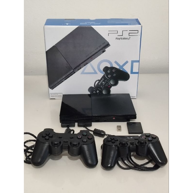 PlayStation 2 Slim PS2 Original + Caixa + 2 Controles + Memory Card Com OPL+ Pendrive com Jogos- Ótimo Estado