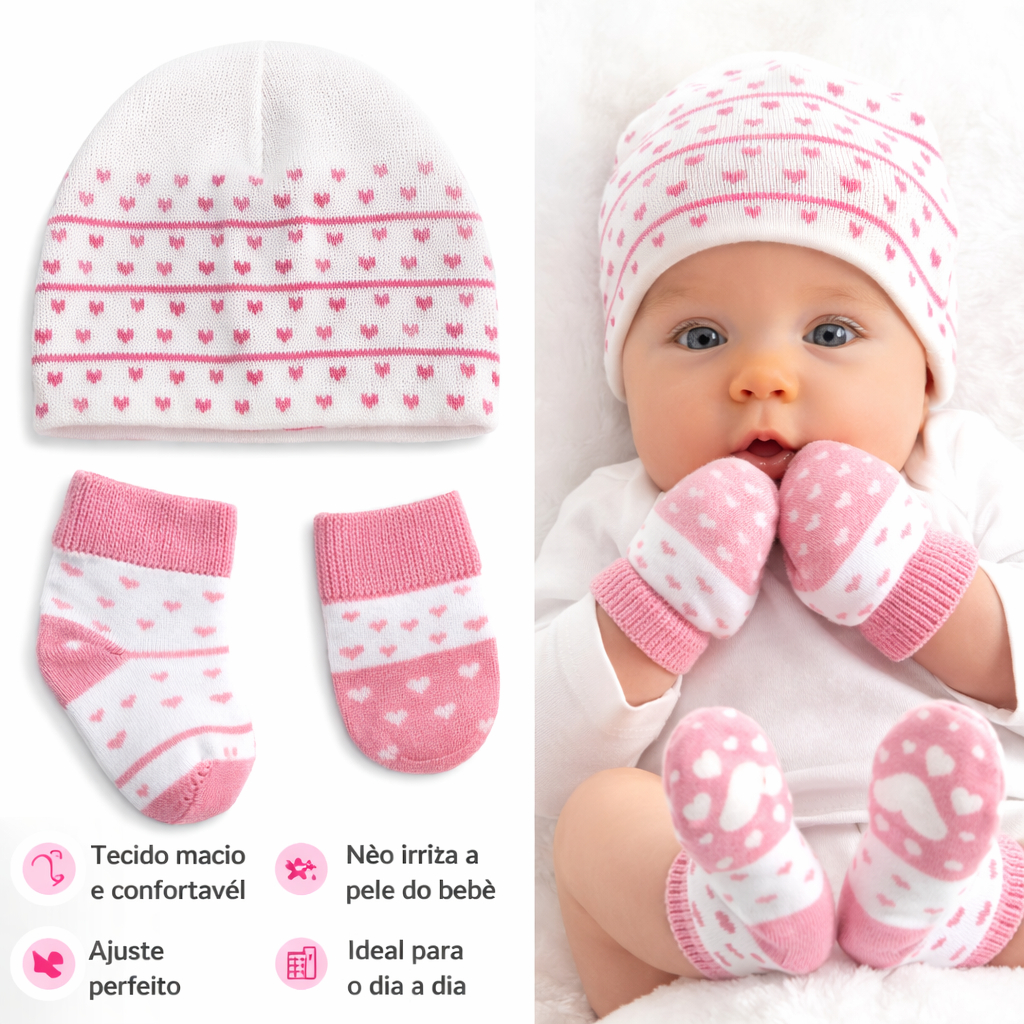 Kit Bebê Recém Nascido Touca Luva Sapatinho Algodão Maternidade 0 a 3 meses em Oferta na Shopee